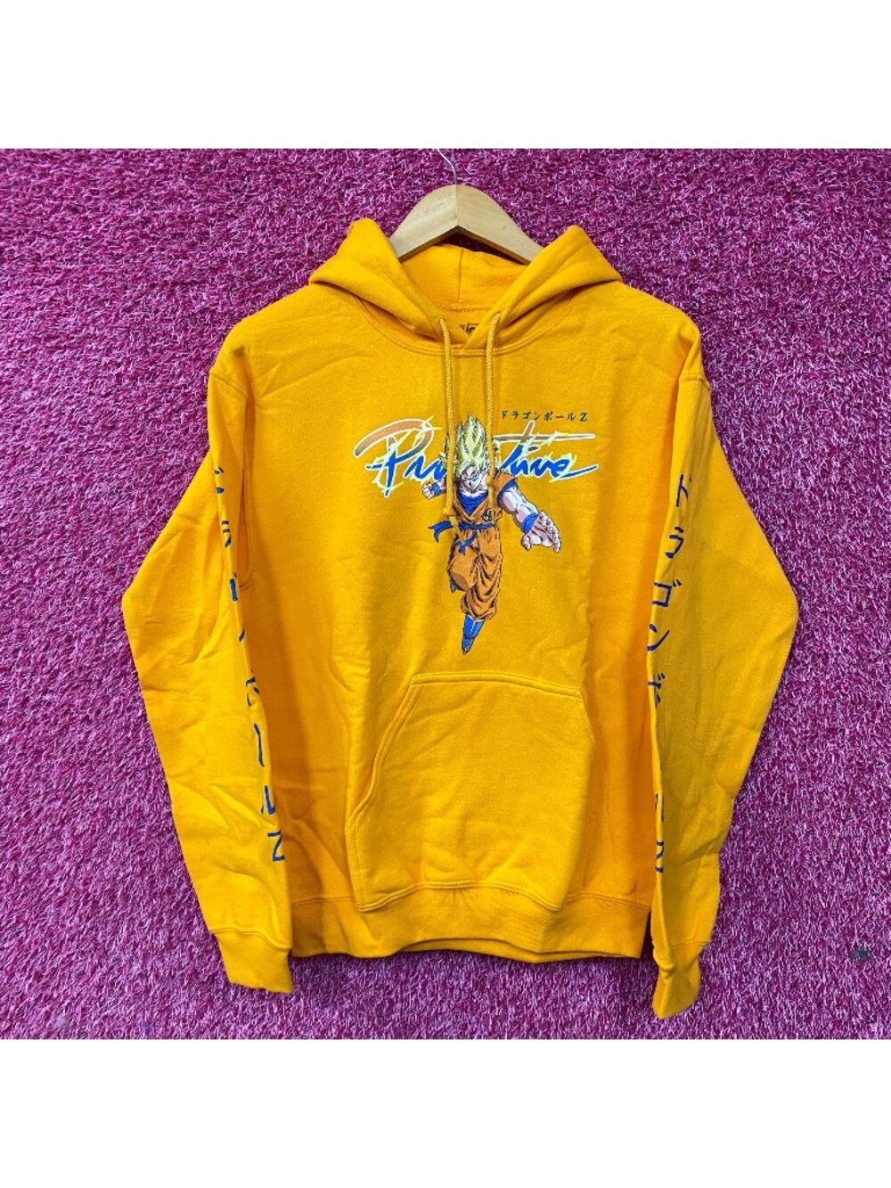 Primitive x Dragon Ball Z Super Saiyan Goku Gold Anime Hoodie Small